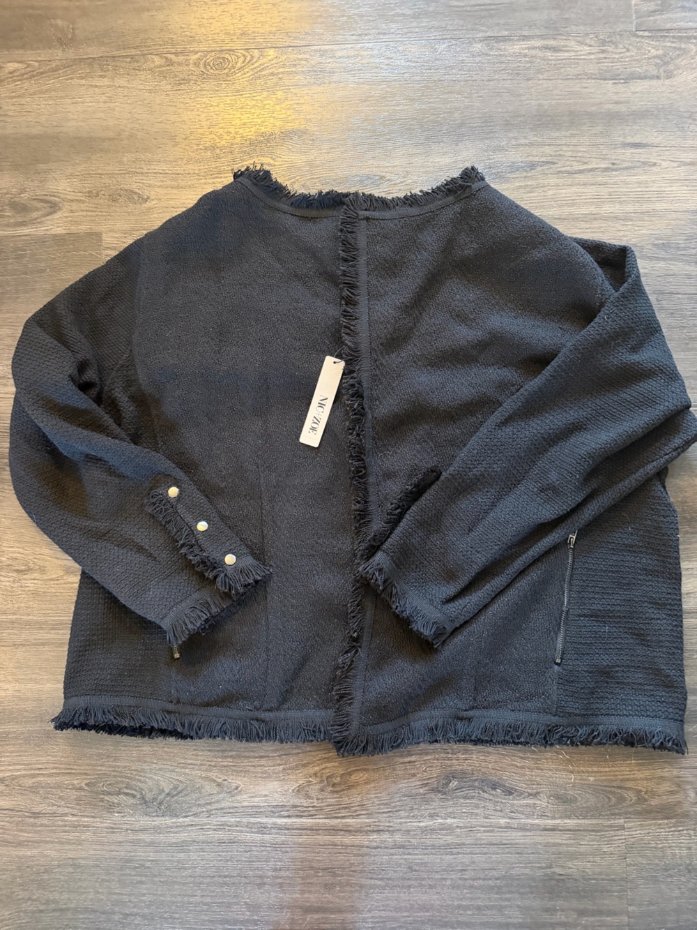 NIC+ZOE Black Fringe Trim Open-Front Jacket